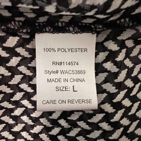 Pleione Semi Sheer Black and White Herringbone Button Down Blouse Size L - Picture 5 of 7